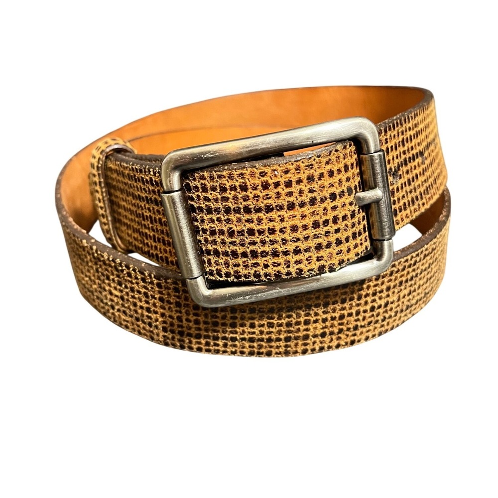 Martin Dingman Belt Mens 36 Brown Laser Cut Textured Leather Silver Buckle USA